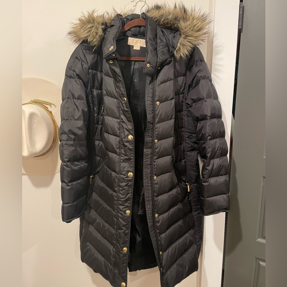 Michael Kors Black Puffer Coat with Fur Hood